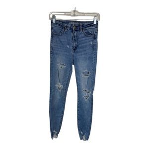 American Eagle Outfitters Highest Rise Jegging Light Wash Raw Hem Size 4
